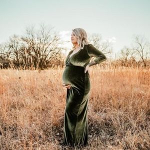 Sofia Velvet Maxi Maternity Dress | Olive XS